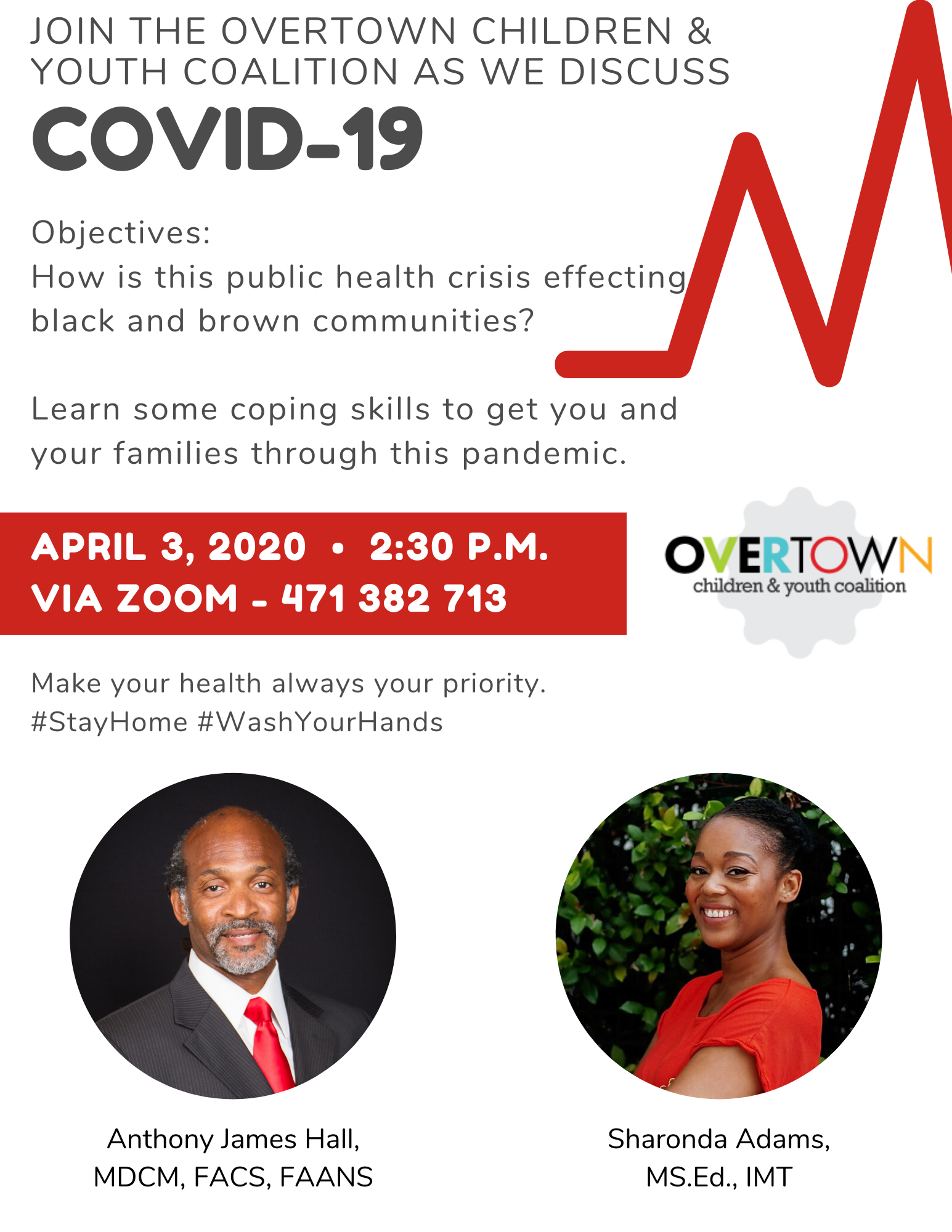 Join OCYC - April 3, 2020 as we discuss #COVID-19 & how it is affecting our black & brown communities. Make your health always your priority - #StayHome.